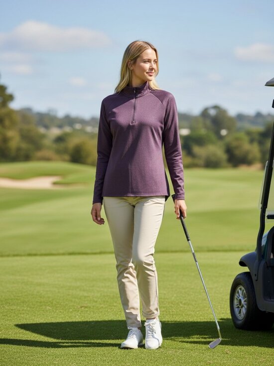 Oxford Golf Tops - Oxford Golf Quarter Zip Pullover | Plum | Dot Texture